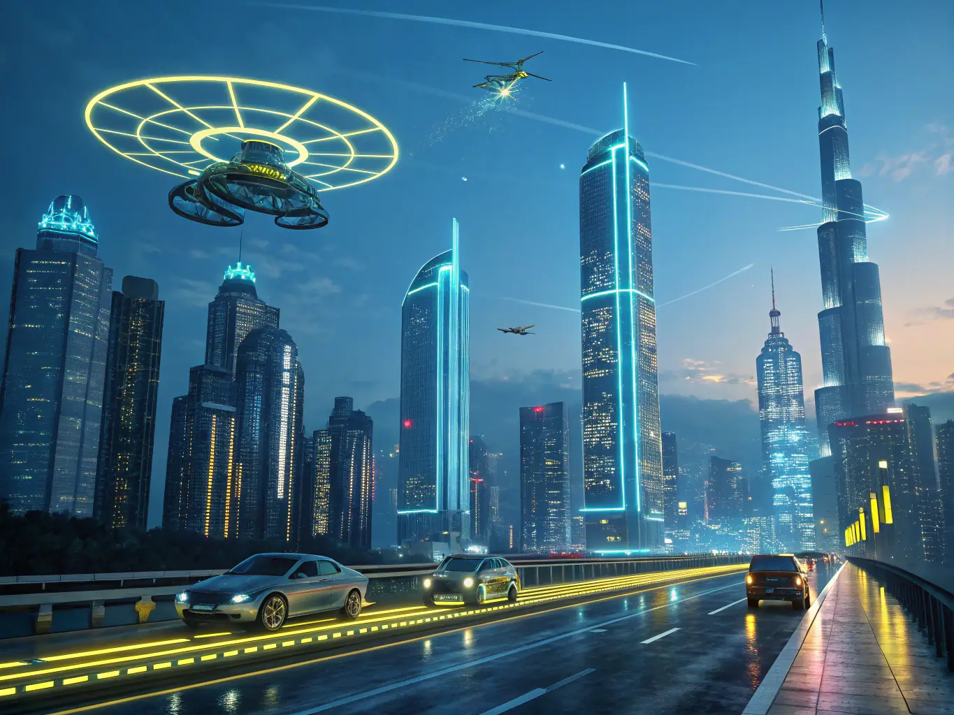 A futuristic cityscape of India with AI enhancements, symbolizing the digital future and innovation profit opportunities in the Indian market, set against a backdrop of technological advancement.